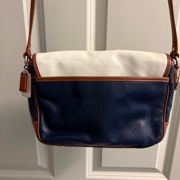 Coach Park Color-Block Leather Crossbody Purse Blue&White - Picture 3 of 14
